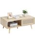 Rattan Rectangular Wooden Coffee Table, 42 Inch, Two Layers, Bohemian Style