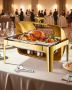 9 L stainless steel baking dish with lid and rectangular food warmer in gold color