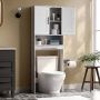 Cabinet above the toilet, 165 cm, white, with double doors and shelf