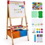 Children's wooden double-sided art easel with white and chalk board