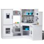 Corner wooden play kitchen for children, with lights and sounds, white