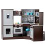 Corner wooden play kitchen with lights and sounds, brown, for children