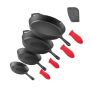 Cast iron pan set 4 pieces, black silicone handles, 155-305 mm