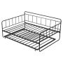 Full-size metal daybed frame with slats, black
