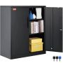 Metal storage cabinet, 42", with 2 doors and 4 shelves, black, lockable