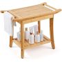 Bamboo Shower Bench with Shelf and Handle, 24x13.8x18.9 inches, Waterproof, 300 lb Load Capacity