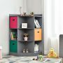 Children's Storage Shelf, 6 Cubes, 3 Shelves and 3 Baskets, Gray, 32 × 24 × 37 inches