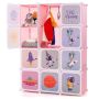 Children's wardrobe, 8 storage compartments and 2 hanging compartments, Blue/pink/white, 110 × 144 × 35 cm