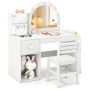 Children's dressing table, with chair, white/pink, 86.4 × 91.4 × 39.4 cm