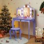 Children's dressing table, with stool, 3-part mirror and LED, Purple, 80 × 106 × 40 cm