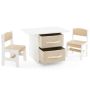 Children's furniture set, 1 table, 2 chairs, 2 storage boxes, White and beige, 71 × 50 × 48 cm
