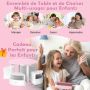 Children's furniture set, 1 table, 4 stools, 4 drawers, Pink and white, 79 × 79 × 51 cm