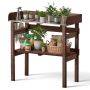 Ruukutuspöytä VEVOR DS-PB016, 2 hyllyä, 3 koukkua, ruskea, 78 × 38 × 82 cm