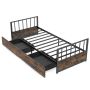 Single bed, 2 drawers, Brown/black, 204 × 60 × 92 cm