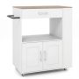 Kitchen island cart, with tabletop and spice rack, White/brown, 75 × 46 × 90.5 cm