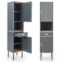 Bathroom cabinet, tall, with door and drawer, gray, 40.64 × 177.8 × 35.56 cm