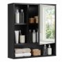 Bathroom cabinet with mirror, 3 open compartments and 2 spaces behind the mirror, Black, 55 × 61 × 16 cm