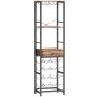 Viinihylly, 12 pullolle, 9 lasille, laatikolla, Ruskea/musta, 40 × 148 × 30 cm