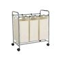 Laundry basket on wheels, 3 compartments, beige