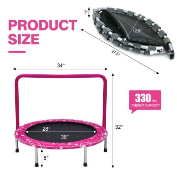 Мини батут 92x80,5см, черно-розовый