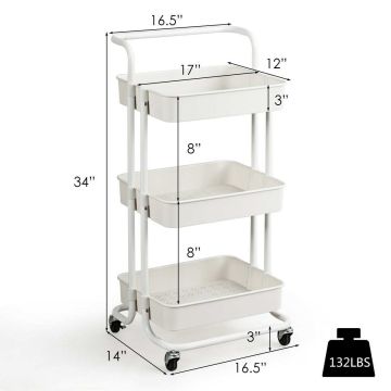Кухонная тележка 43x35x87см, белого цвета