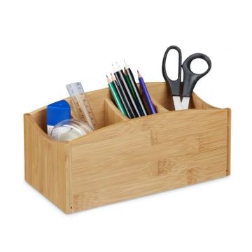 Kirjoitusvälineiden järjestäjä, 4 lokeroa 11,5x26x13 cm, vaaleanruskea