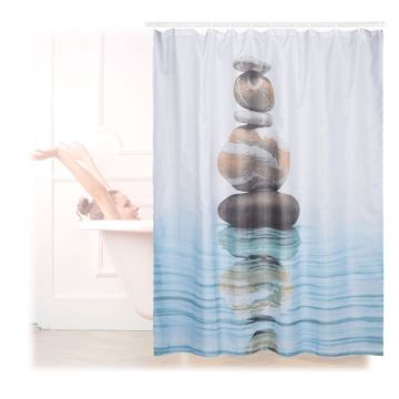 Suihkuverho 180x180x0,1cm, ruskea/vaaleansininen/valkoinen