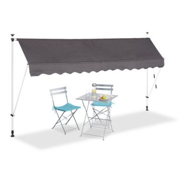 Automaattinen sisäänvedettävä markiisi 350x120cm, tummanharmaa/valkoinen/musta