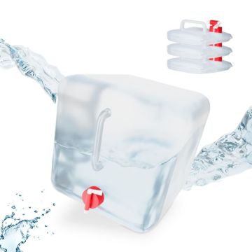 Набор из 4 складных прозрачных канистр для воды с краном 28,5x28x32 см., красные