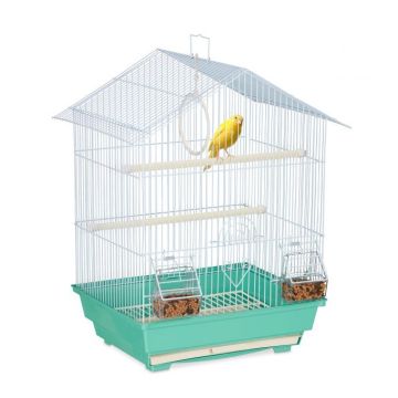 Клетка для птиц 49x39,5x32см., цвет голубой/мятный.