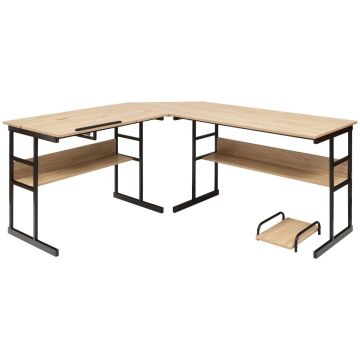 Письменный стол 170x150x75см, светло-коричневый/чёрный цвет