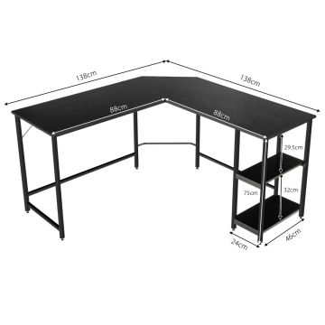 Письменный стол 138x138x75см, черного цвета