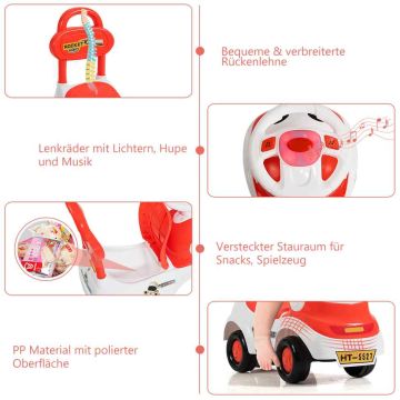 3-in-1-työnnettävä auto, kävelytuoli, ajettava lelu ja työnnettävä kärry, Oranssi, 55,88 × 26,67 × 49,53 cm