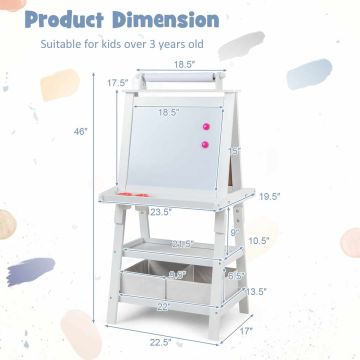Двусторонняя доска для рисования 59x50x117см, белый/черный