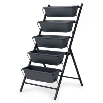 5-layer vertical planter with drainage system and removable trays, black
