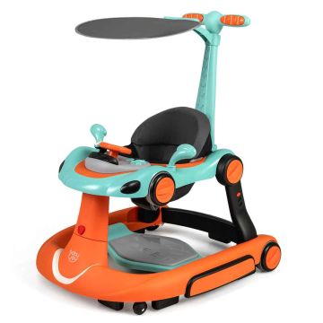 6-in-1 walker with stroller mode and removable canopy, green