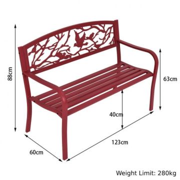 Puiston penkki 127x59,5x87,5cm, punainen