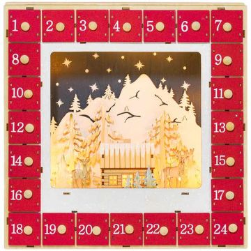 Adventtikalenteri Homcom 34x7x34cm, vaaleanruskea/punainen väri