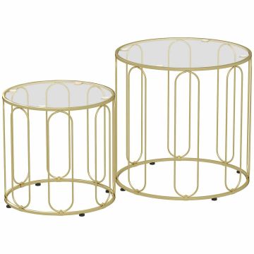 Комплект круглых журнальных столиков, 2 шт, Золотистый, Ø50 × 50 см; Ø40 × 40 см