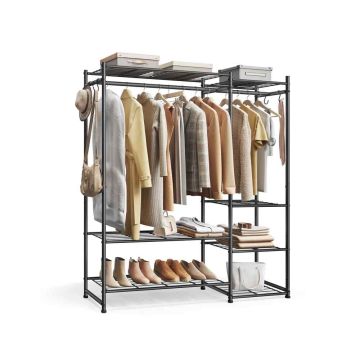 Atvira drabužių spinta SONGMICS, 7 lentynos, 2 bėgiai, Juoda, 30 × 124,8 × 157,1 cm
