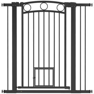 Lemmikkiportti kissaluukulla, säädettävä, 76–104 cm, Musta, 76–104 × 106 cm