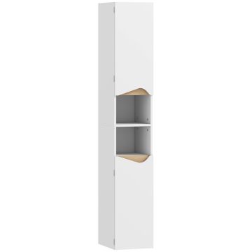 Korkea kylpyhuonekaappi, 2 ovea, 2 avointa lokeroa, 30 × 180,5 × 34,6 cm