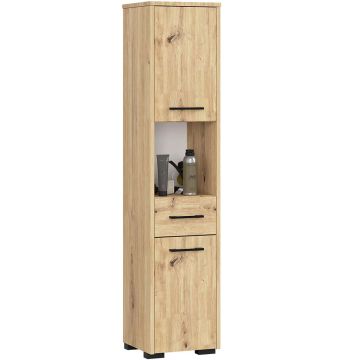 Korkea kylpyhuonekaappi FIN, 2 ovea, 1 laatikko, ruskea, 30 × 140 × 30 cm