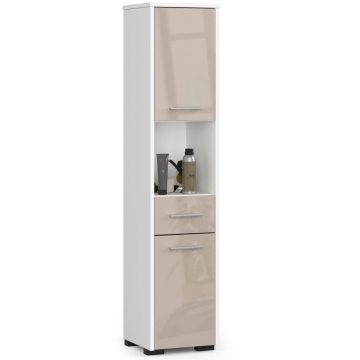 Korkea kylpyhuonekaappi FIN 2D 1SZ 1W, 2 ovea, 1 laatikko, valkoinen/beige, 30 × 140 × 30 cm