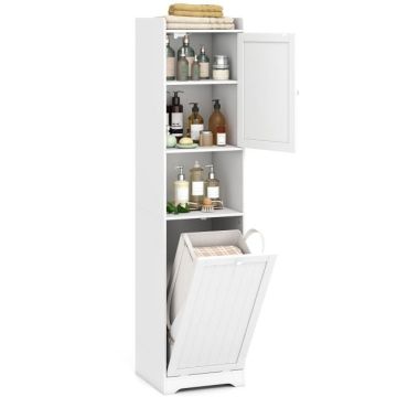 Tall bathroom cabinet, with 48 l laundry basket, White, 40 × 40 × 170 cm