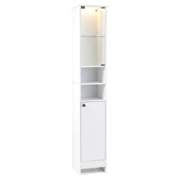 Tall bathroom cabinet, With LED lighting, White, 30 × 30 × 170 cm