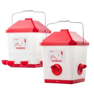 Автоматическая кормушка и поилка для кур VEVOR 5GAL F+D, 18,14 кг и 19 л, 3 и 6 отверстий