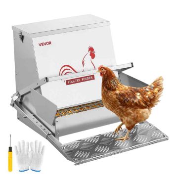 Automaattinen kanaruokinta-automaatti VEVOR SS-00095, 18,14 kg kapasiteetti, Hopeanvärinen, 47–53,5 × 42,5 × 40,5 cm