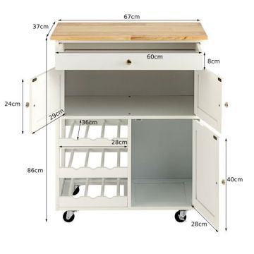 Кухонный остров на колесах 67x37x86см, белого/светло-коричневого цвета