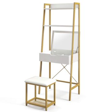 Туалетный столик с табуретом 60x39,5x164,5см, белый/золотой цвет